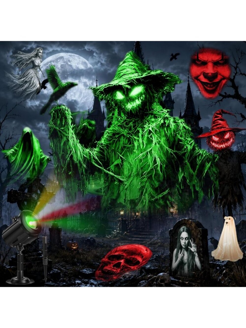 12-in-1 Outdoor Halloween Projector Lights with 3D Dynamic Effects & Remote